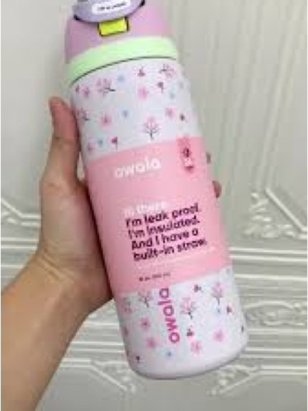 Pink Floral Insulated Water Bottle Built-In Straw 32oz free sip tumbler - Picture 2 of 3